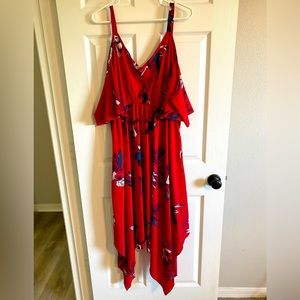 Red with Flowers Cold Shoulder Sharkbite Dress ~ Size 3XL
